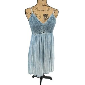 Beach by Exist Light Blue Sundress Crochet Boho Mini Coastal Breezy‎ Vacation M